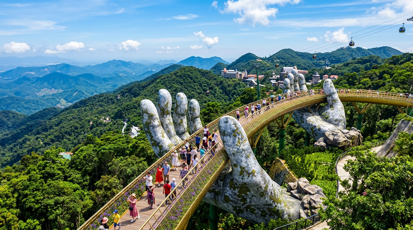 Vietnam Ba Na Hills Golden Giant Hand Bridge Tour